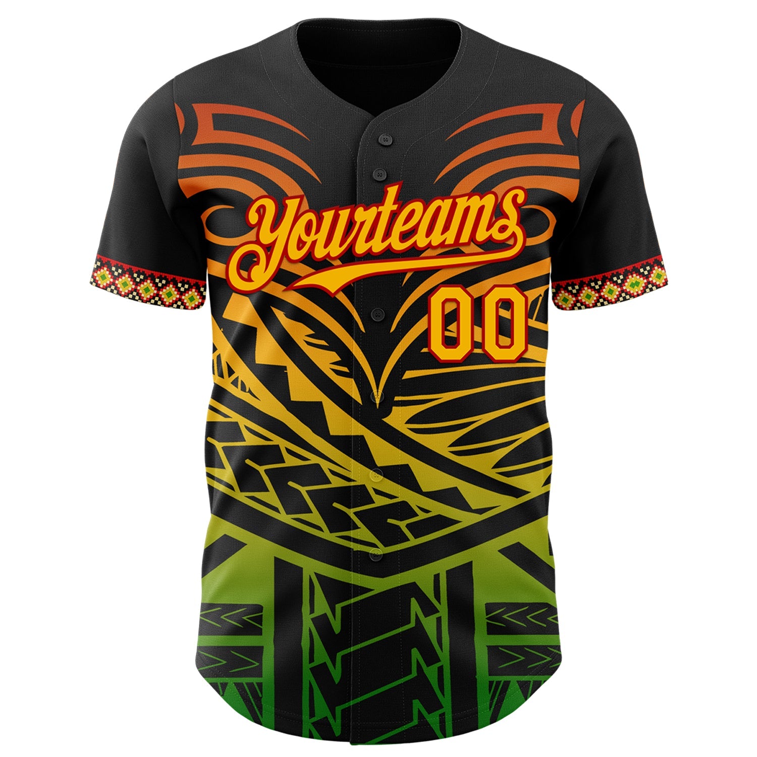 Custom Black Gold Red-Green Black History Month Africa Tribal Authentic Baseball Jersey view 2