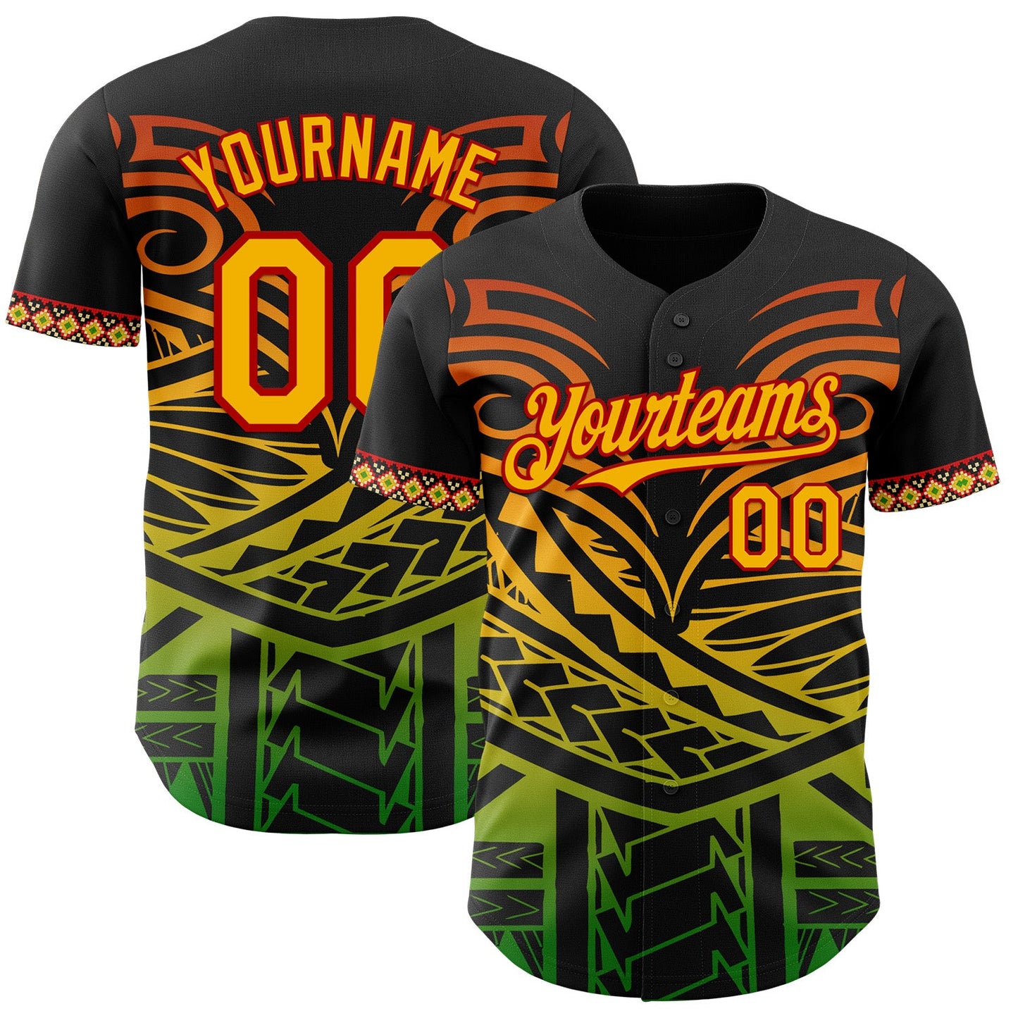 Custom Black Gold Red-Green Black History Month Africa Tribal Authentic Baseball Jersey - Main View