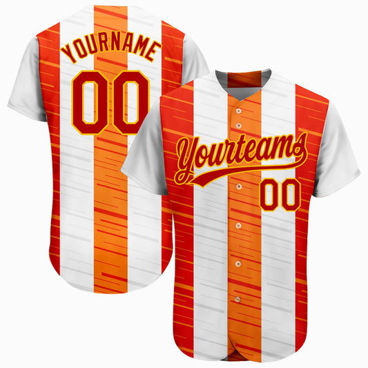 Custom White Red Gold-Orange 3D Pattern Design Authentic Baseball Jersey - Main View