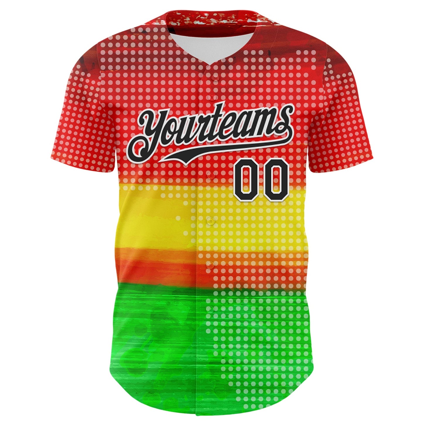 Custom Red Black Yellow Green-White 3D Pattern Design Black History Month Polka Dots Authentic Baseball Jersey view 2