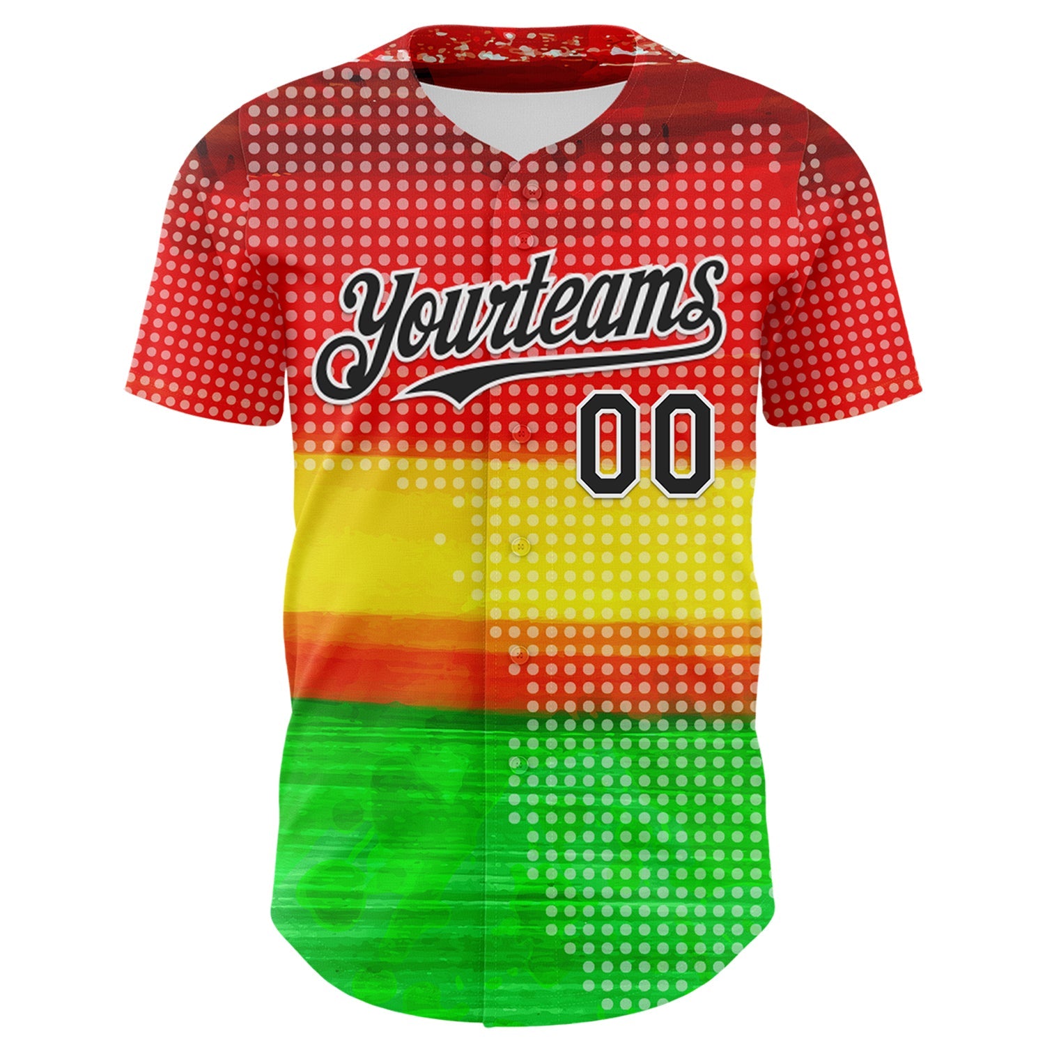 Custom Red Black Yellow Green-White 3D Pattern Design Black History Month Polka Dots Authentic Baseball Jersey view 2