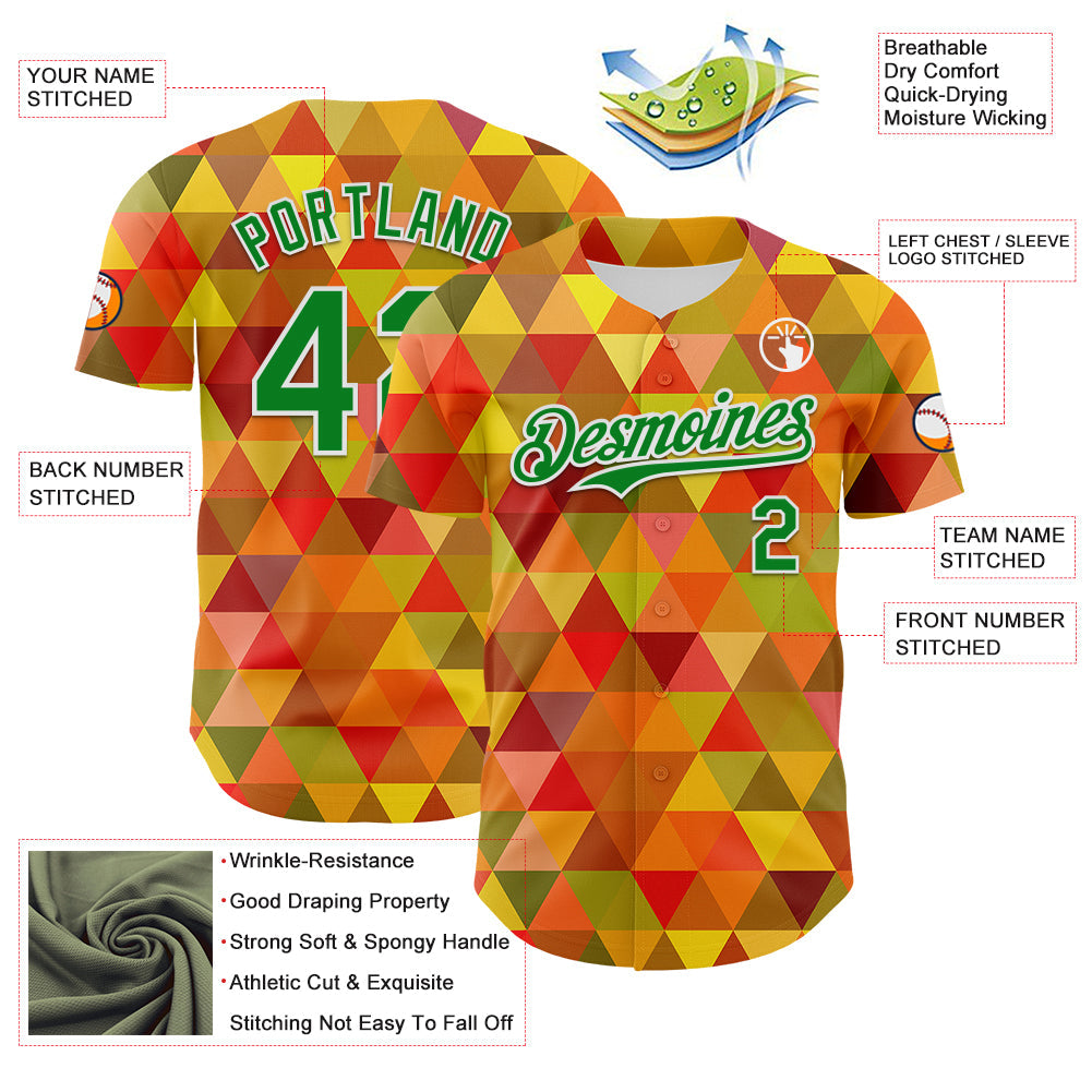 Custom Red Grass Green Yellow-White 3D Pattern Design Black History Month Abstract Geometric Authentic Baseball Jersey view 3