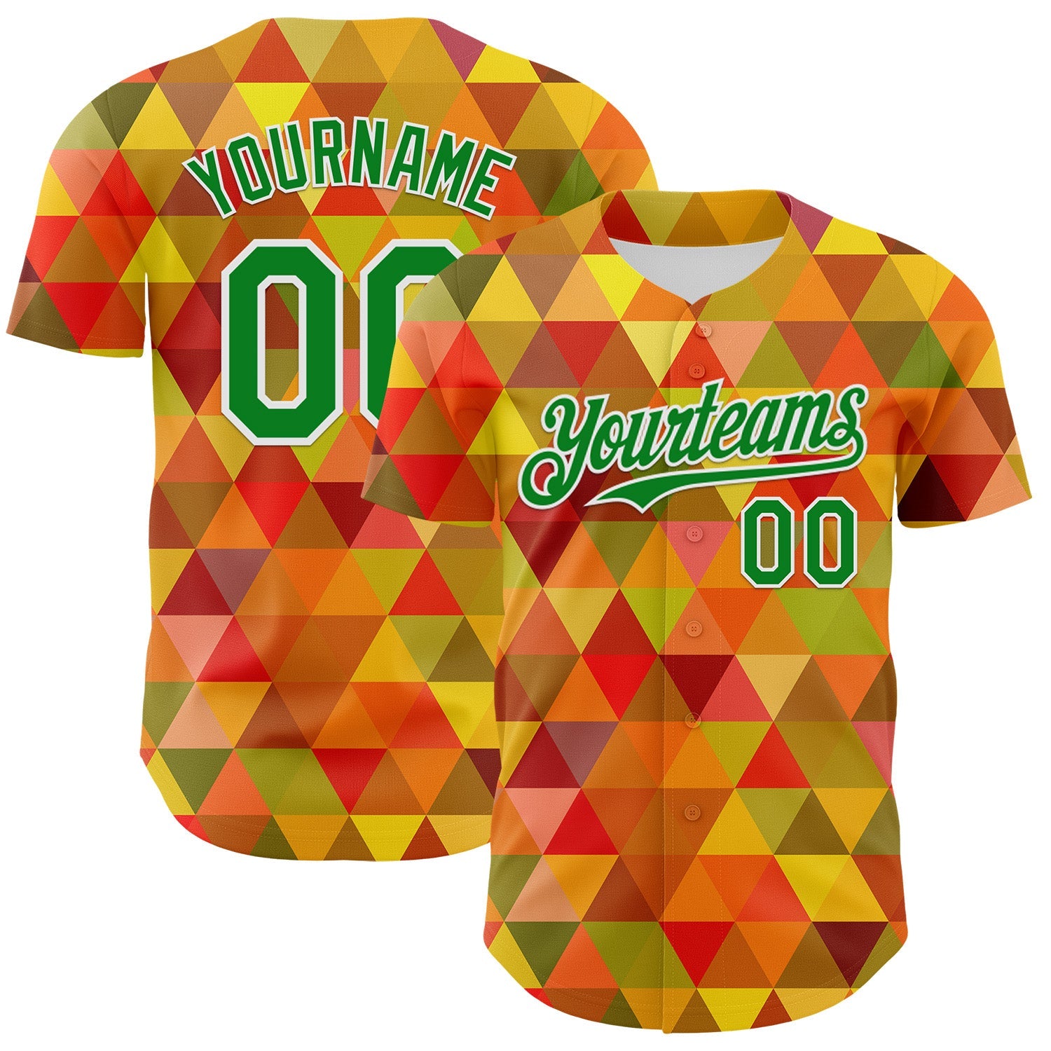 Custom Red Grass Green Yellow-White 3D Pattern Design Black History Month Abstract Geometric Authentic Baseball Jersey - Main View