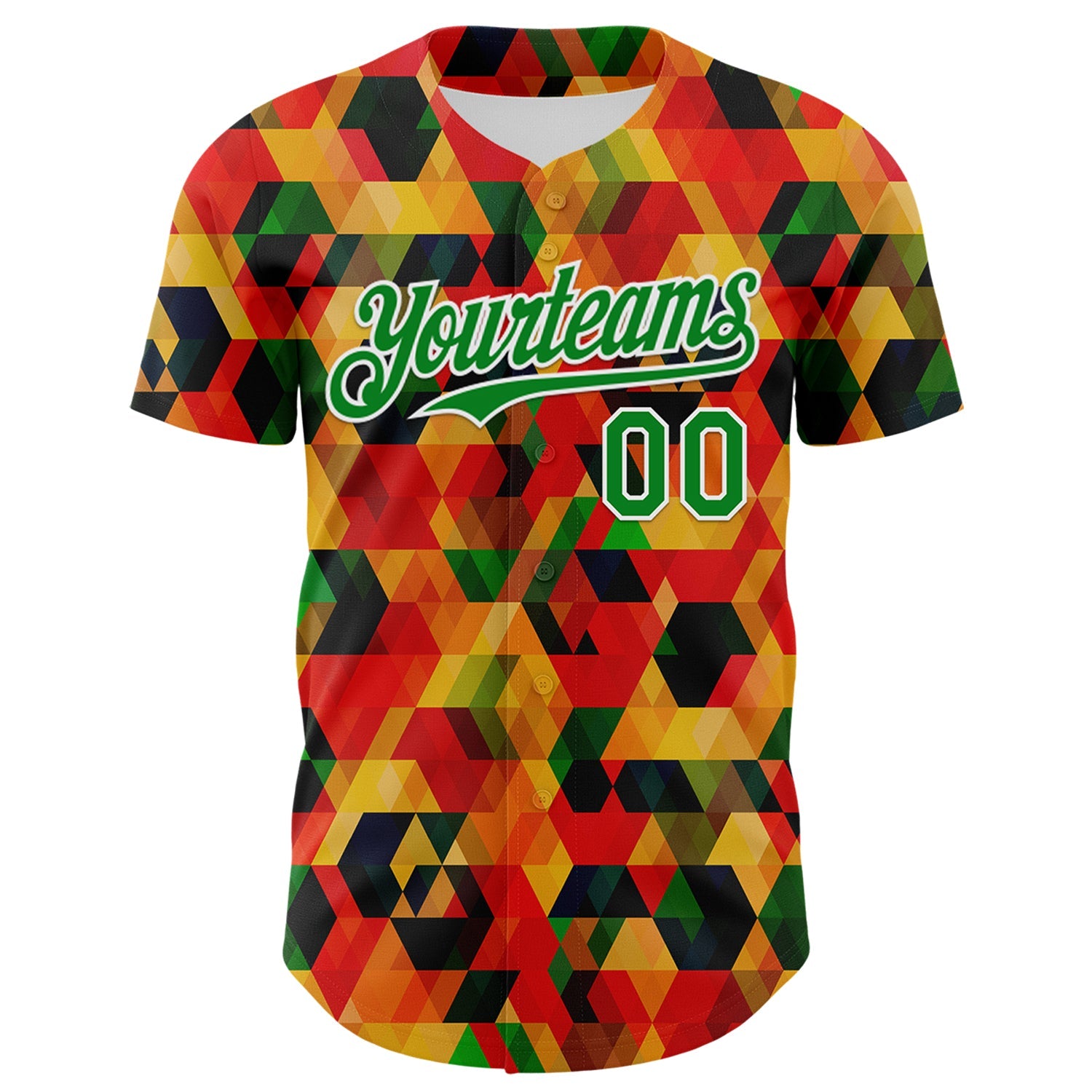 Custom Red Grass Green Yellow-White 3D Pattern Design Black History Month Abstract Geometric Authentic Baseball Jersey view 2