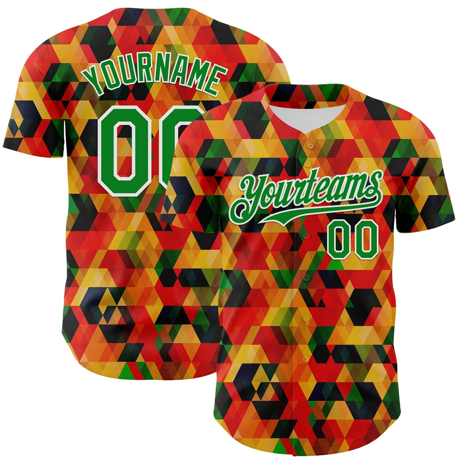 Custom Red Grass Green Yellow-White 3D Pattern Design Black History Month Abstract Geometric Authentic Baseball Jersey - Main View