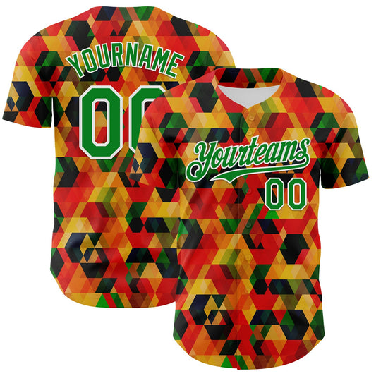 Custom Red Grass Green Yellow-White 3D Pattern Design Black History Month Abstract Geometric Authentic Baseball Jersey - Main View