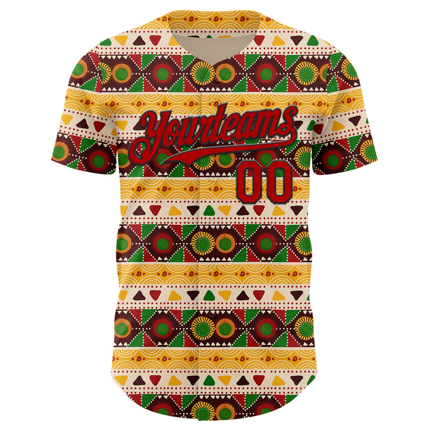 Custom Cream Red Yellow Green-Black 3D Pattern Design Black History Month African Ethnicity Style Authentic Baseball Jersey view 2