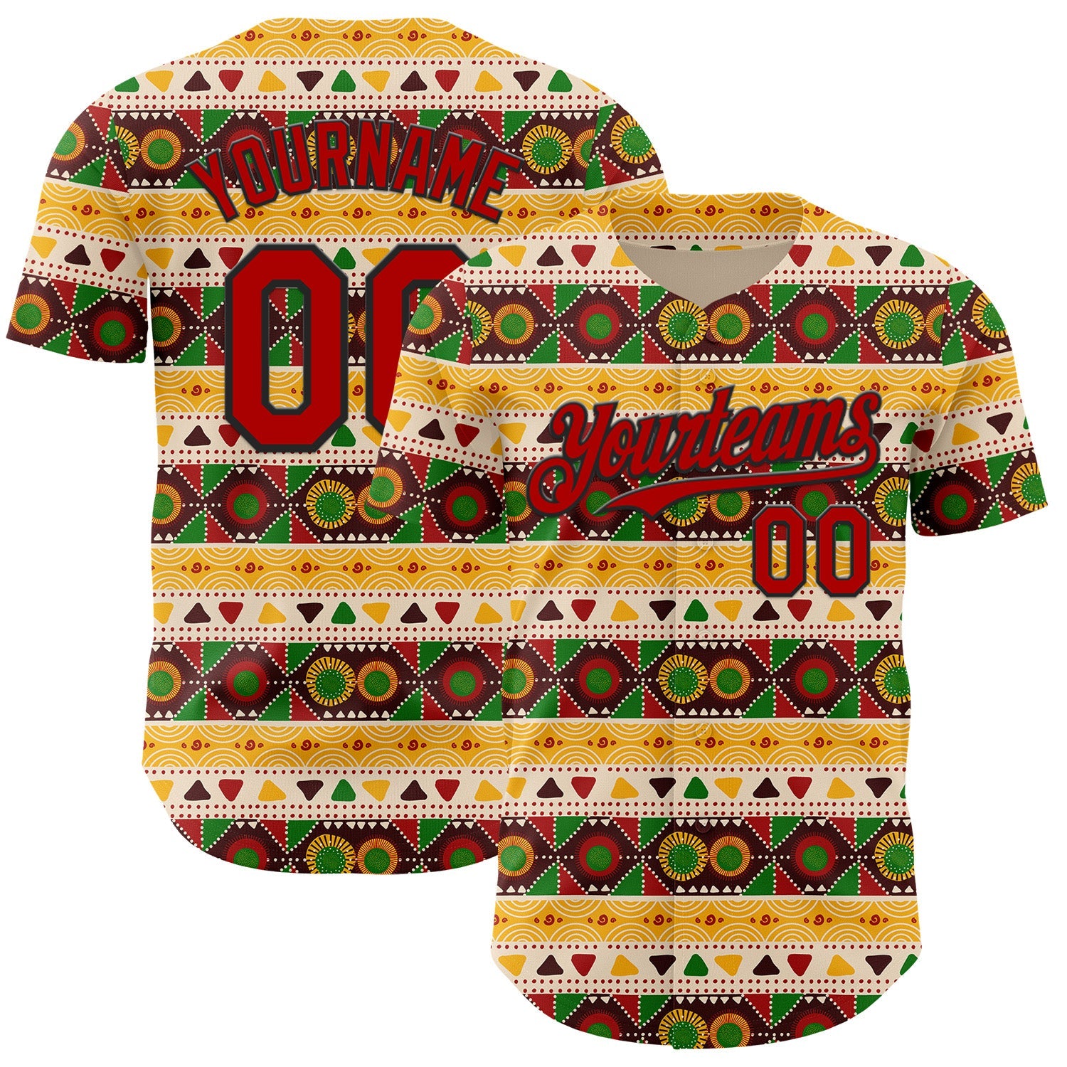 Custom Cream Red Yellow Green-Black 3D Pattern Design Black History Month African Ethnicity Style Authentic Baseball Jersey - Main View