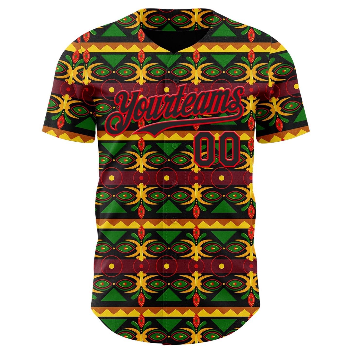 Custom Black Green Yellow Green-Fire Red 3D Pattern Design Black History Month African Ethnicity Style Authentic Baseball Jersey view 2
