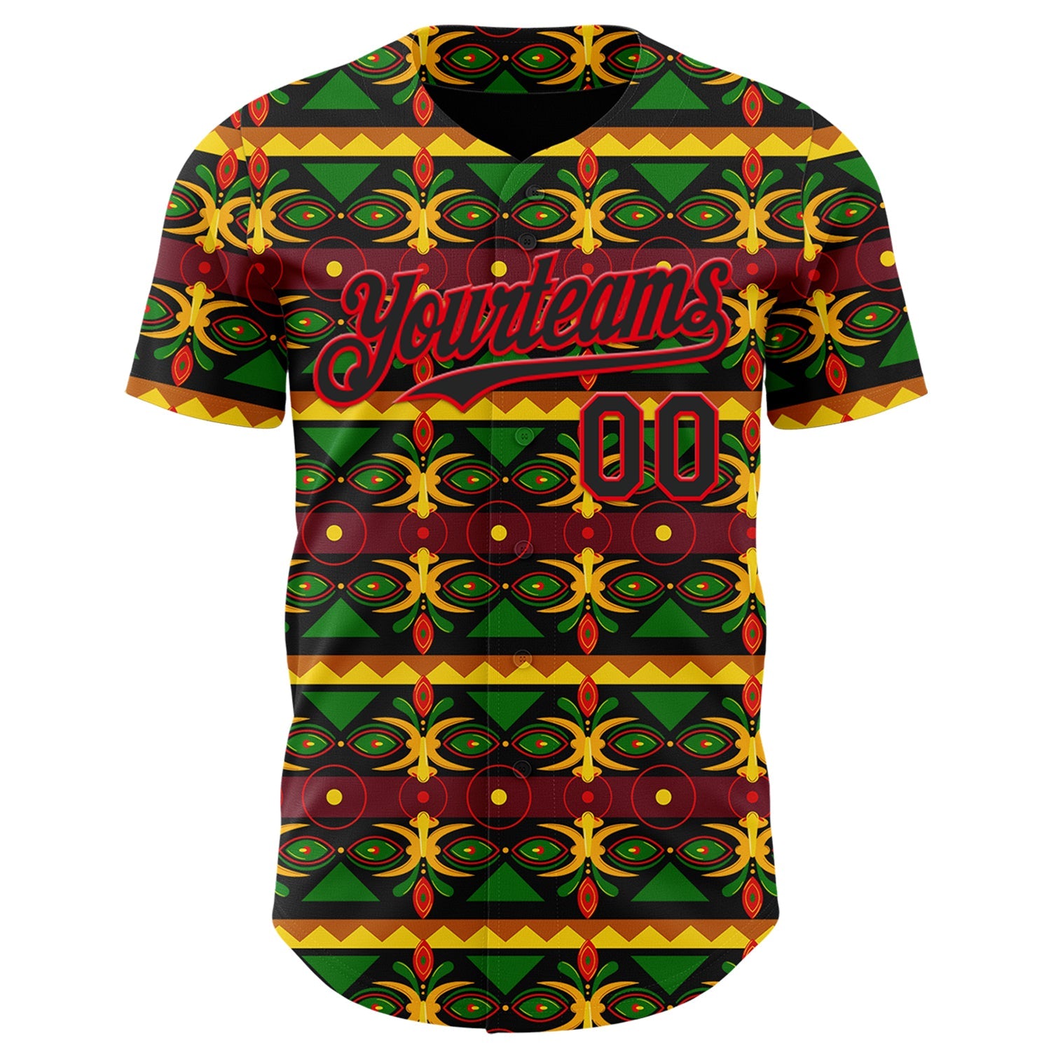 Custom Black Green Yellow Green-Fire Red 3D Pattern Design Black History Month African Ethnicity Style Authentic Baseball Jersey view 2