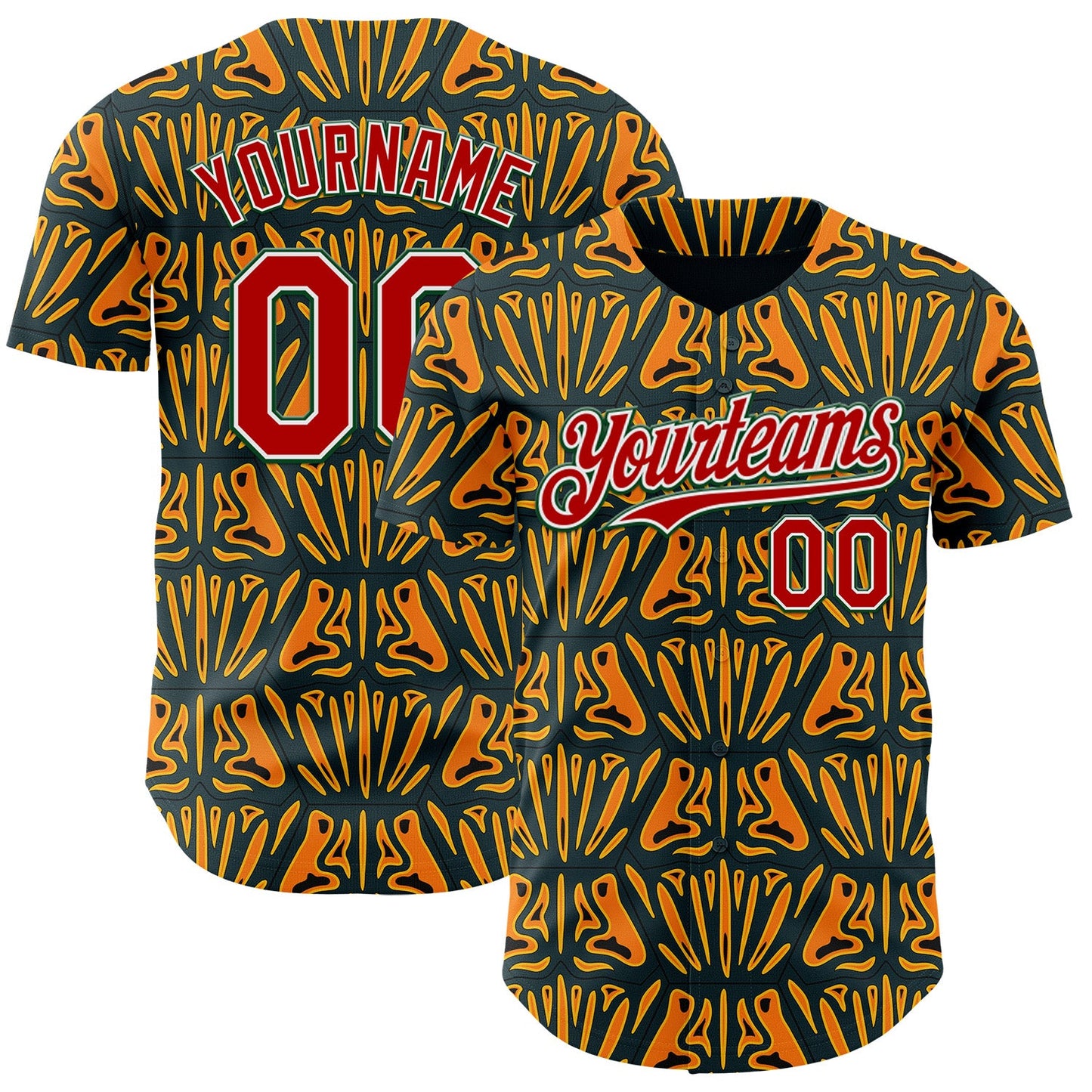 Custom Black Red Yellow Green-White 3D Pattern Design Black History Month African Ethnicity Style Authentic Baseball Jersey - Main View