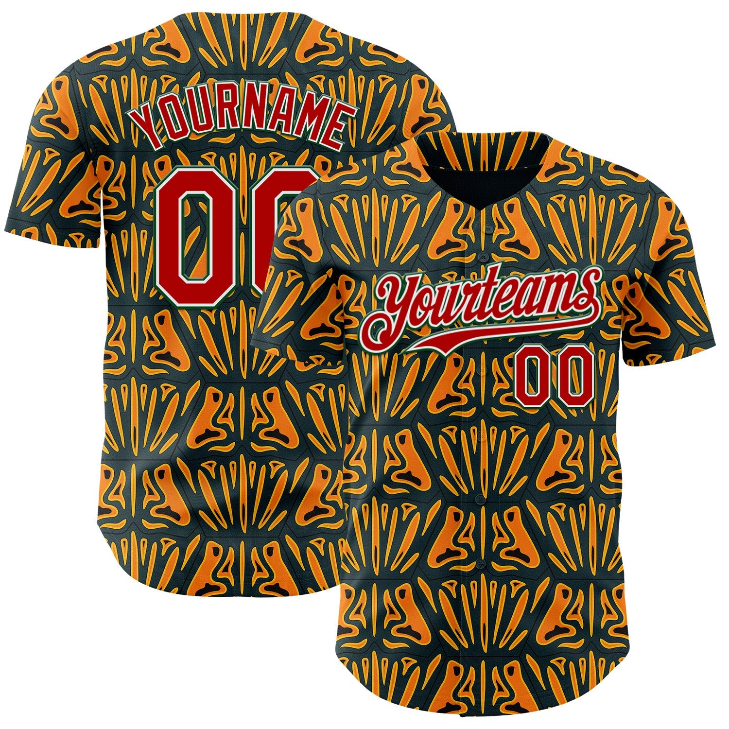 Custom Black Red Yellow Green-White 3D Pattern Design Black History Month African Ethnicity Style Authentic Baseball Jersey - Main View