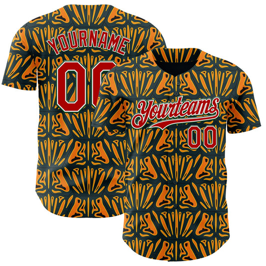 Custom Black Red Yellow Green-White 3D Pattern Design Black History Month African Ethnicity Style Authentic Baseball Jersey - Main View