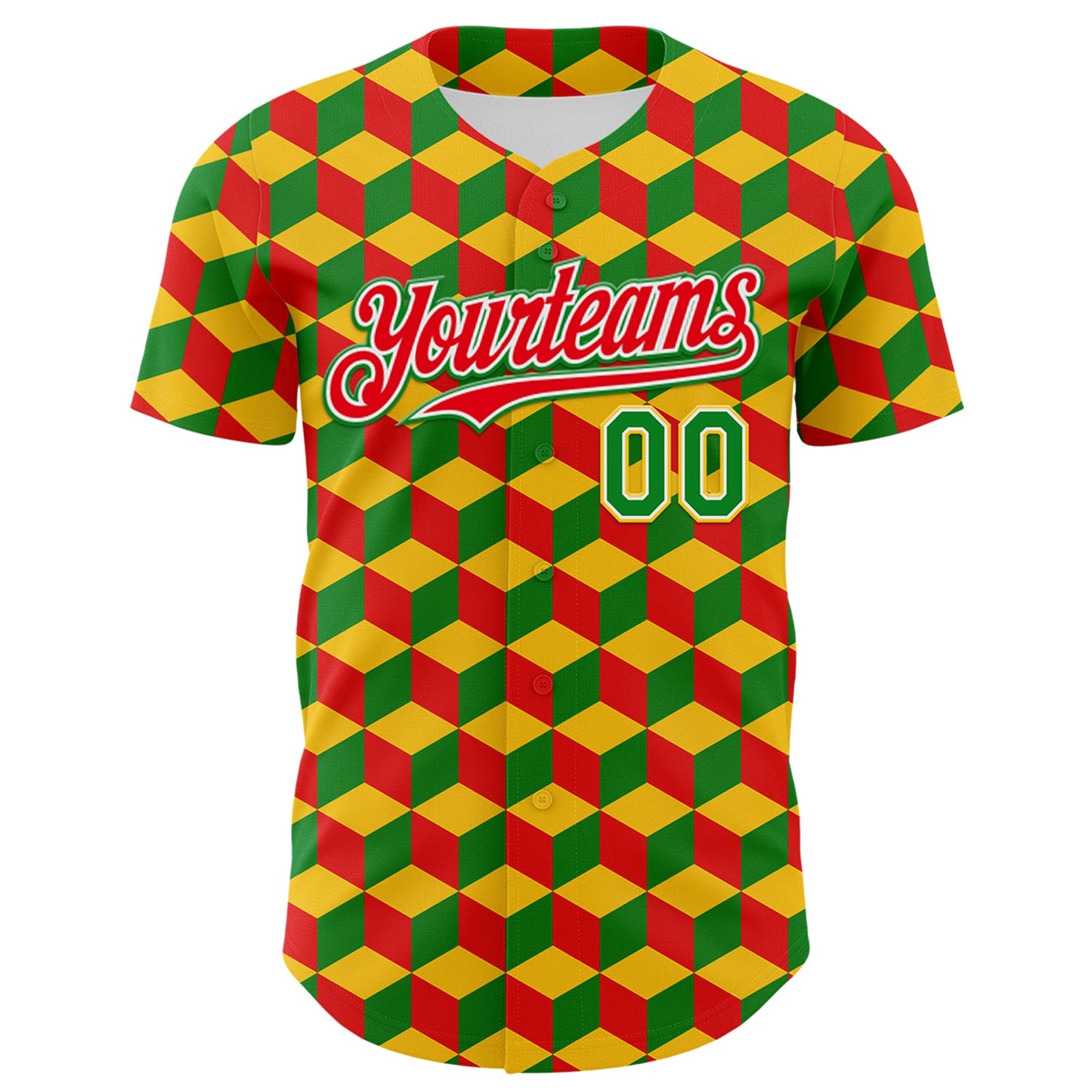 Custom Yellow Grass Green Red-White 3D Pattern Design Black History Month Abstract Geometric Authentic Baseball Jersey view 2