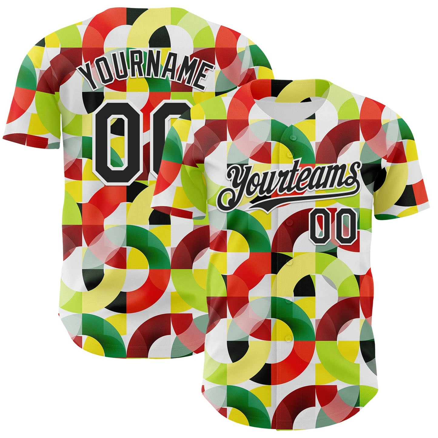 Custom White Black Red Yellow-Green 3D Pattern Design Black History Month Abstract Geometric Authentic Baseball Jersey - Main View