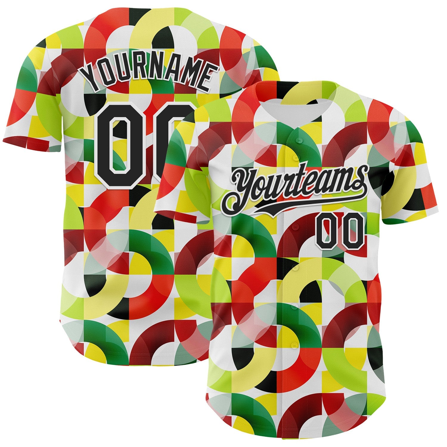 Custom White Black Red Yellow-Green 3D Pattern Design Black History Month Abstract Geometric Authentic Baseball Jersey - Main View