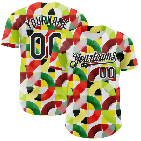 Custom White Black Red Yellow-Green 3D Pattern Design Black History Month Abstract Geometric Authentic Baseball Jersey - Main View