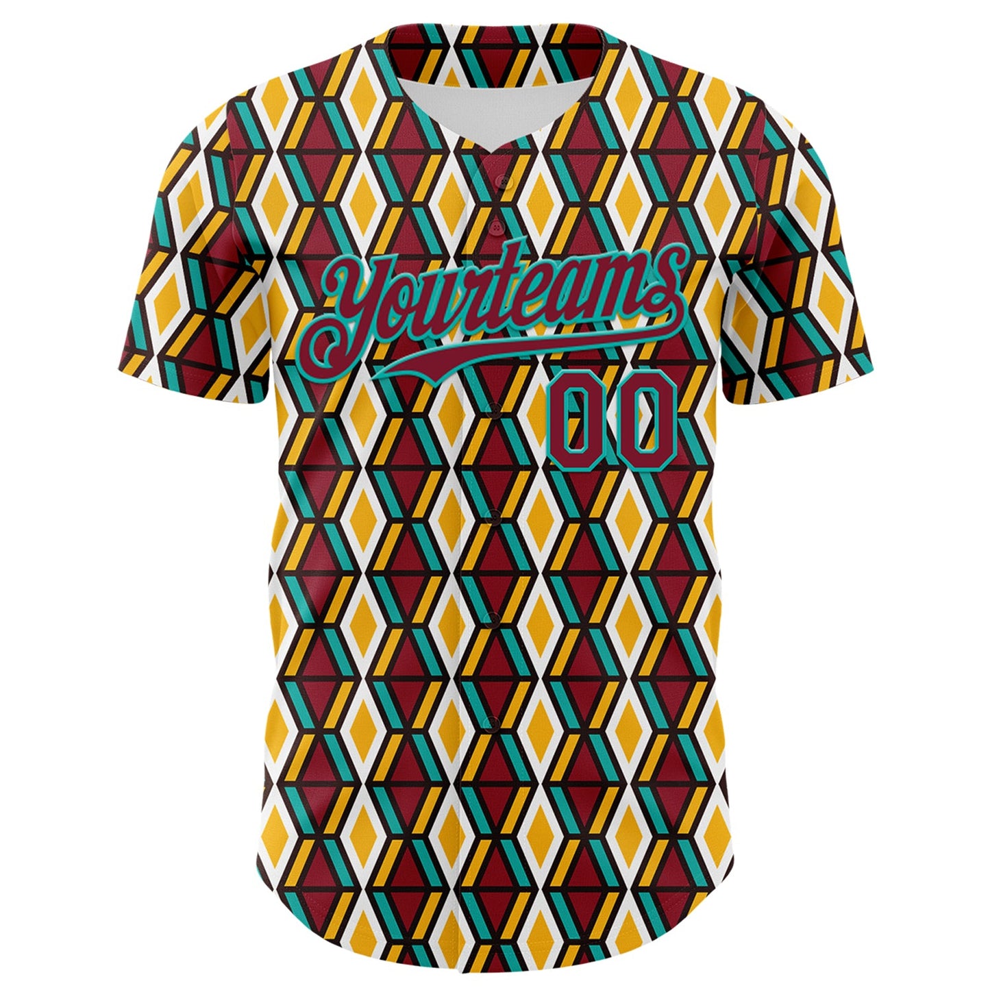 Custom White Crimson Yellow-Aqua 3D Pattern Design Black History Month Abstract Geometric Authentic Baseball Jersey view 2