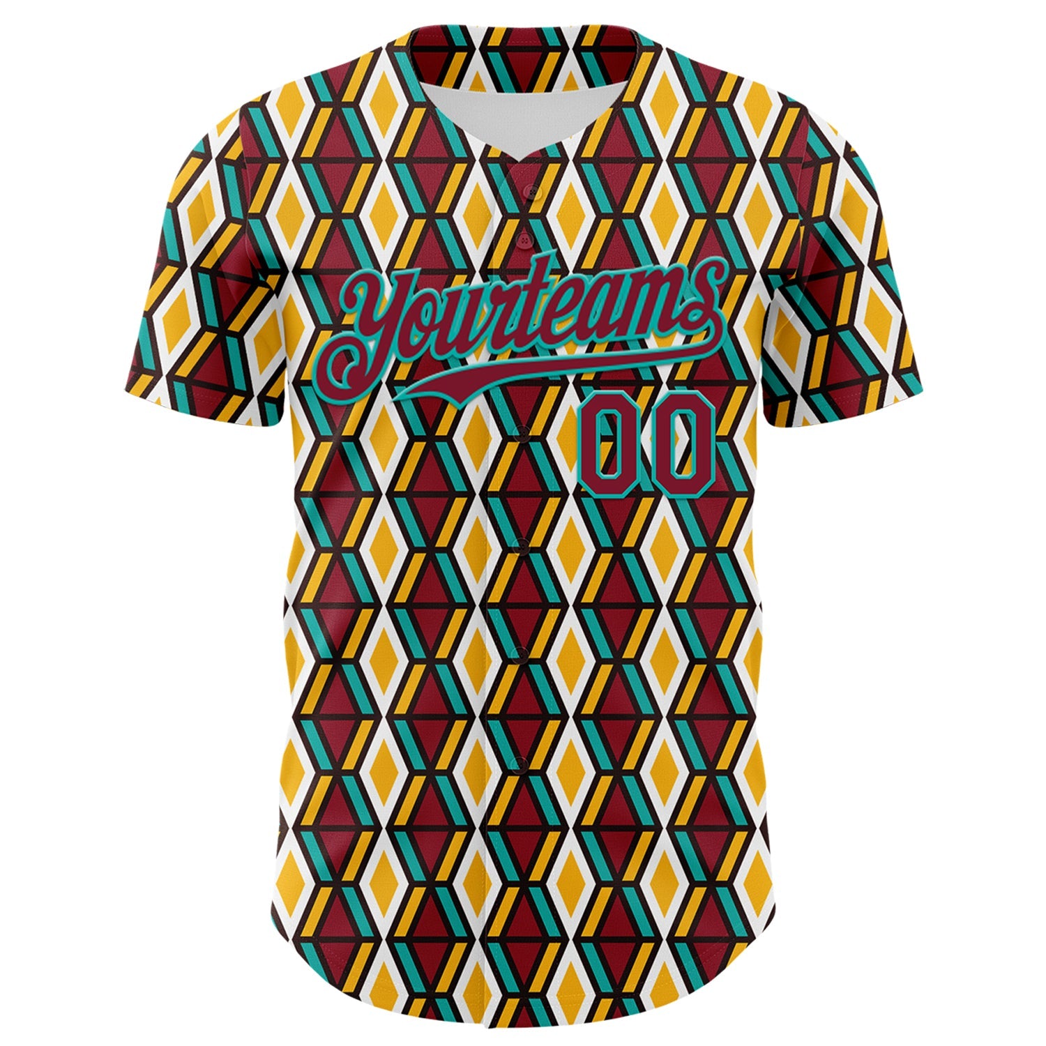 Custom White Crimson Yellow-Aqua 3D Pattern Design Black History Month Abstract Geometric Authentic Baseball Jersey view 2
