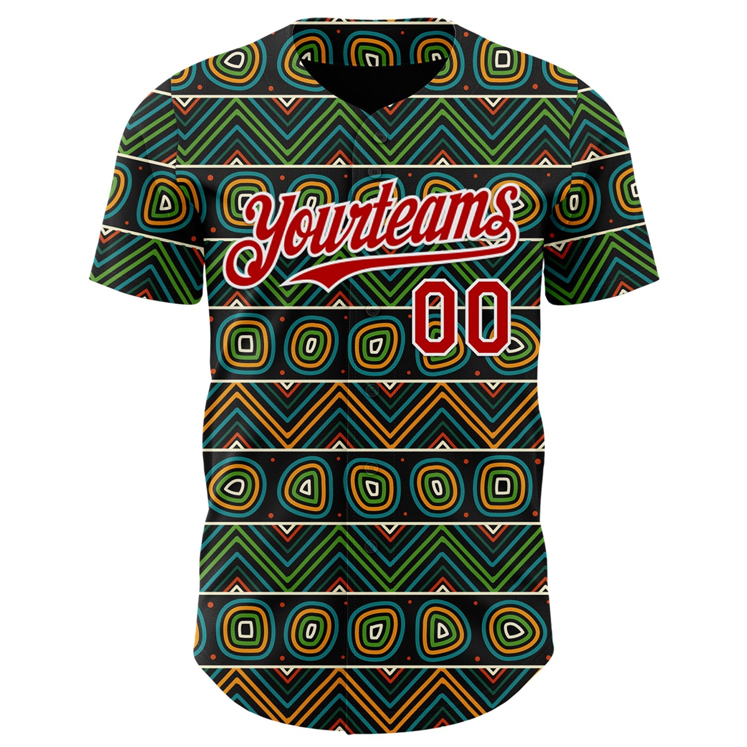Custom Black Red Green Yellow-White 3D Pattern Design Black History Month African Ethnicity Style Authentic Baseball Jersey view 2