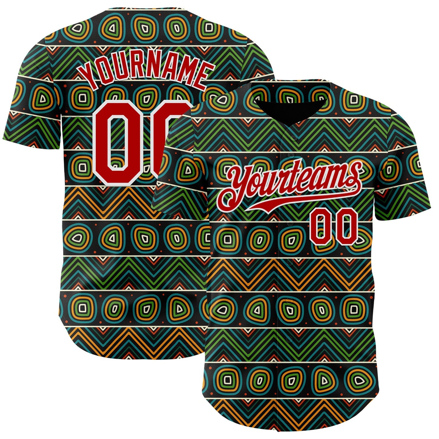 Custom Black Red Green Yellow-White 3D Pattern Design Black History Month African Ethnicity Style Authentic Baseball Jersey - Main View