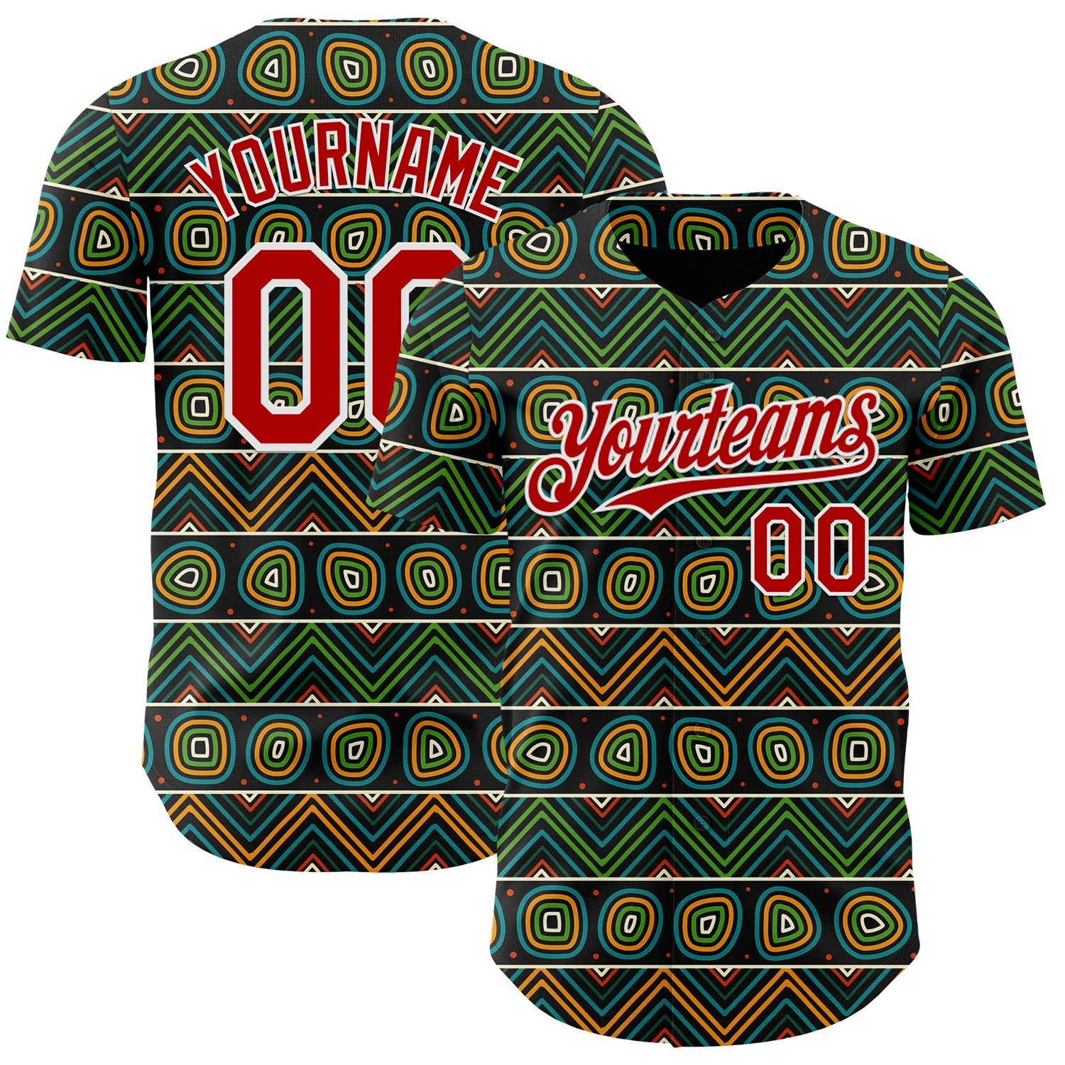 Custom Black Red Green Yellow-White 3D Pattern Design Black History Month African Ethnicity Style Authentic Baseball Jersey - Main View