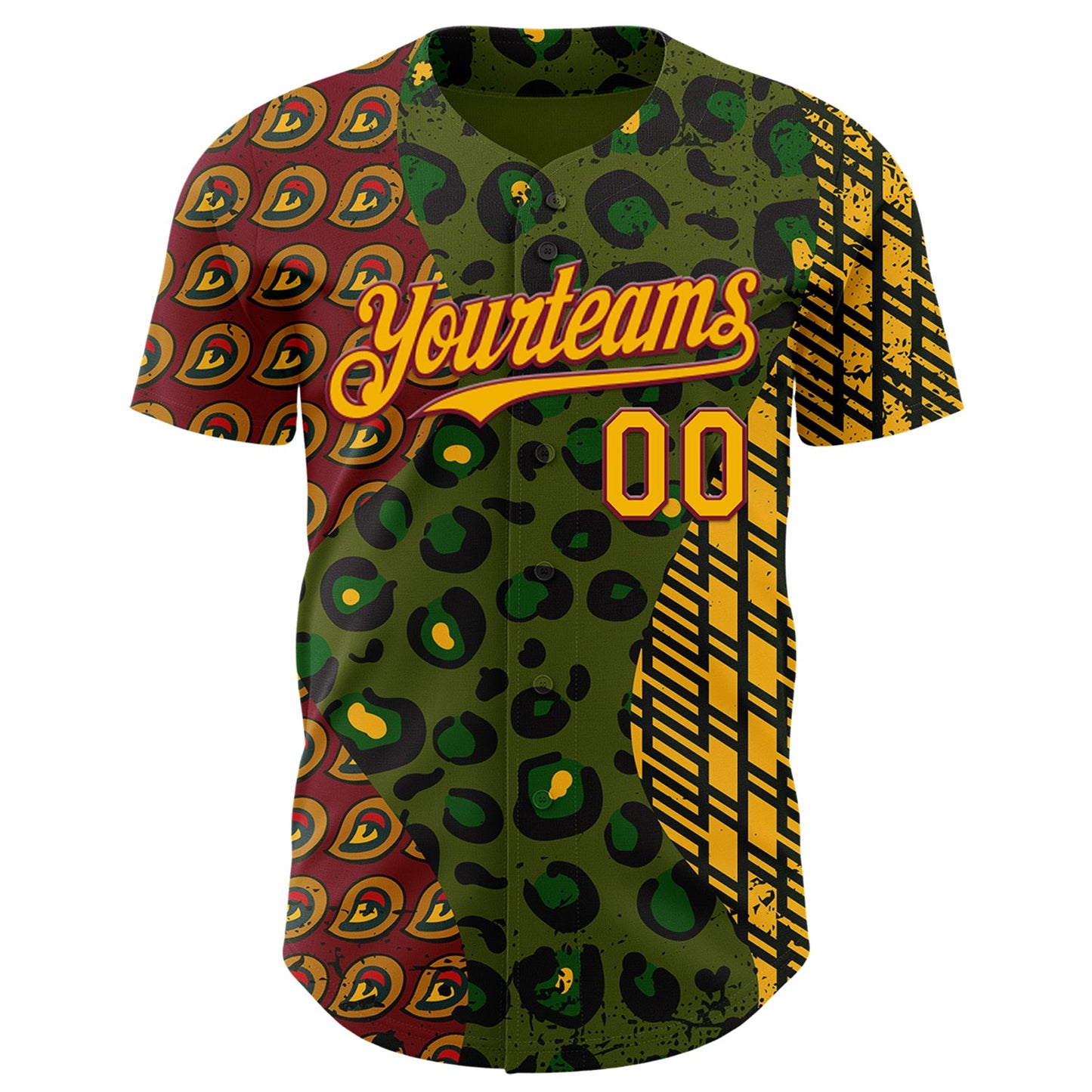 Custom Green Gold Crimson-Black 3D Pattern Design Black History Month African Ethnicity Style Animal Print Authentic Baseball Jersey view 2