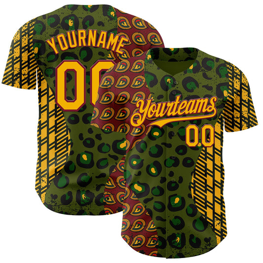Custom Green Gold Crimson-Black 3D Pattern Design Black History Month African Ethnicity Style Animal Print Authentic Baseball Jersey - Main View