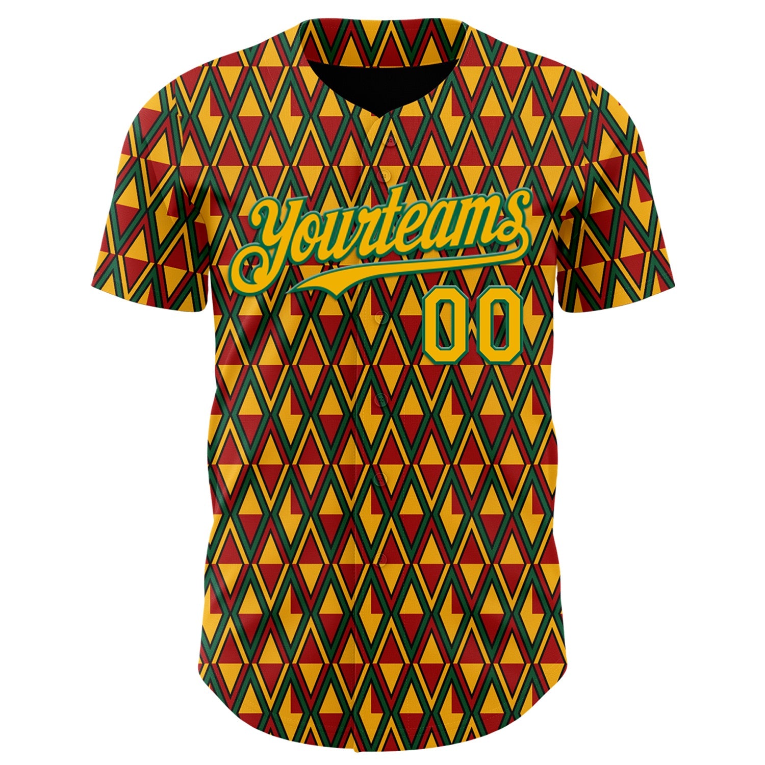 Custom Red Gold Kelly Green-Black 3D Pattern Design Black History Month Abstract Geometric Authentic Baseball Jersey view 2