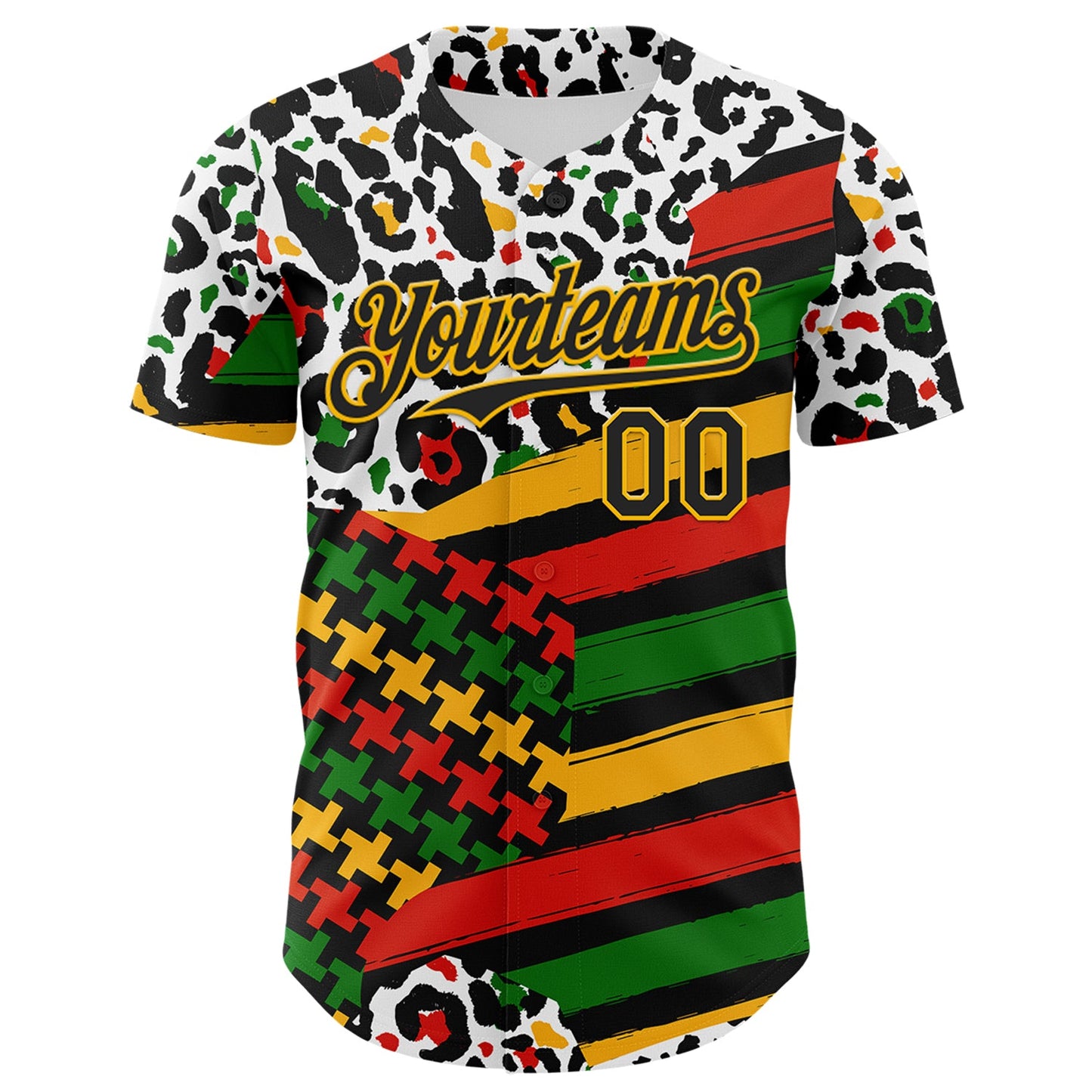Custom White Black Red Green-Gold 3D Pattern Design Black History Month Abstract Geometric Animal Print Authentic Baseball Jersey view 2