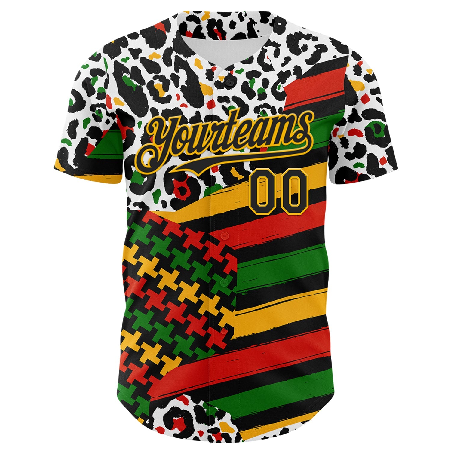 Custom White Black Red Green-Gold 3D Pattern Design Black History Month Abstract Geometric Animal Print Authentic Baseball Jersey view 2