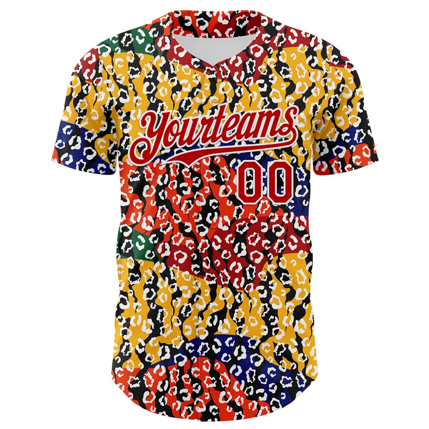 Custom Yellow Red Black Green-White 3D Pattern Design Black History Month Animal Print Authentic Baseball Jersey view 2