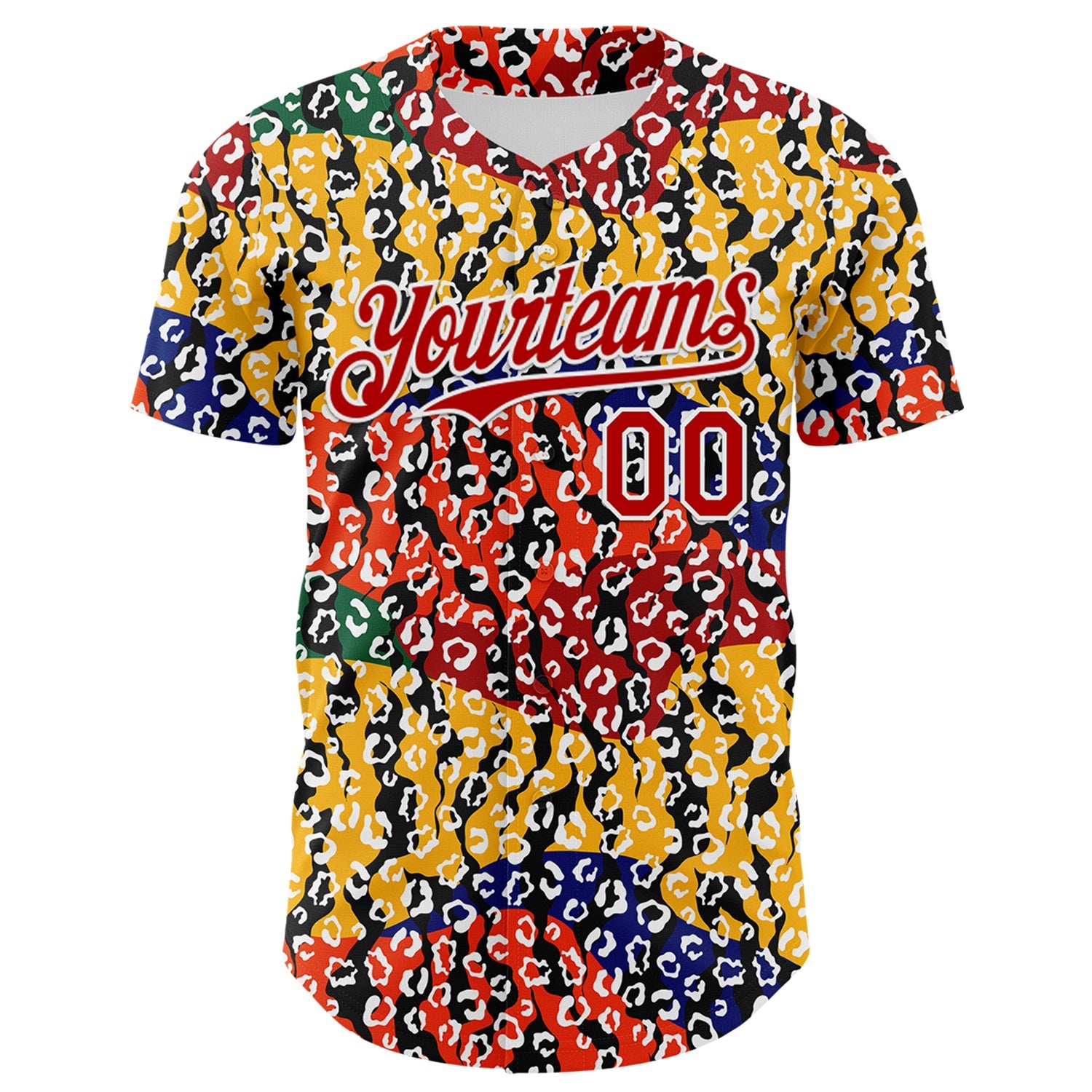 Custom Yellow Red Black Green-White 3D Pattern Design Black History Month Animal Print Authentic Baseball Jersey view 2