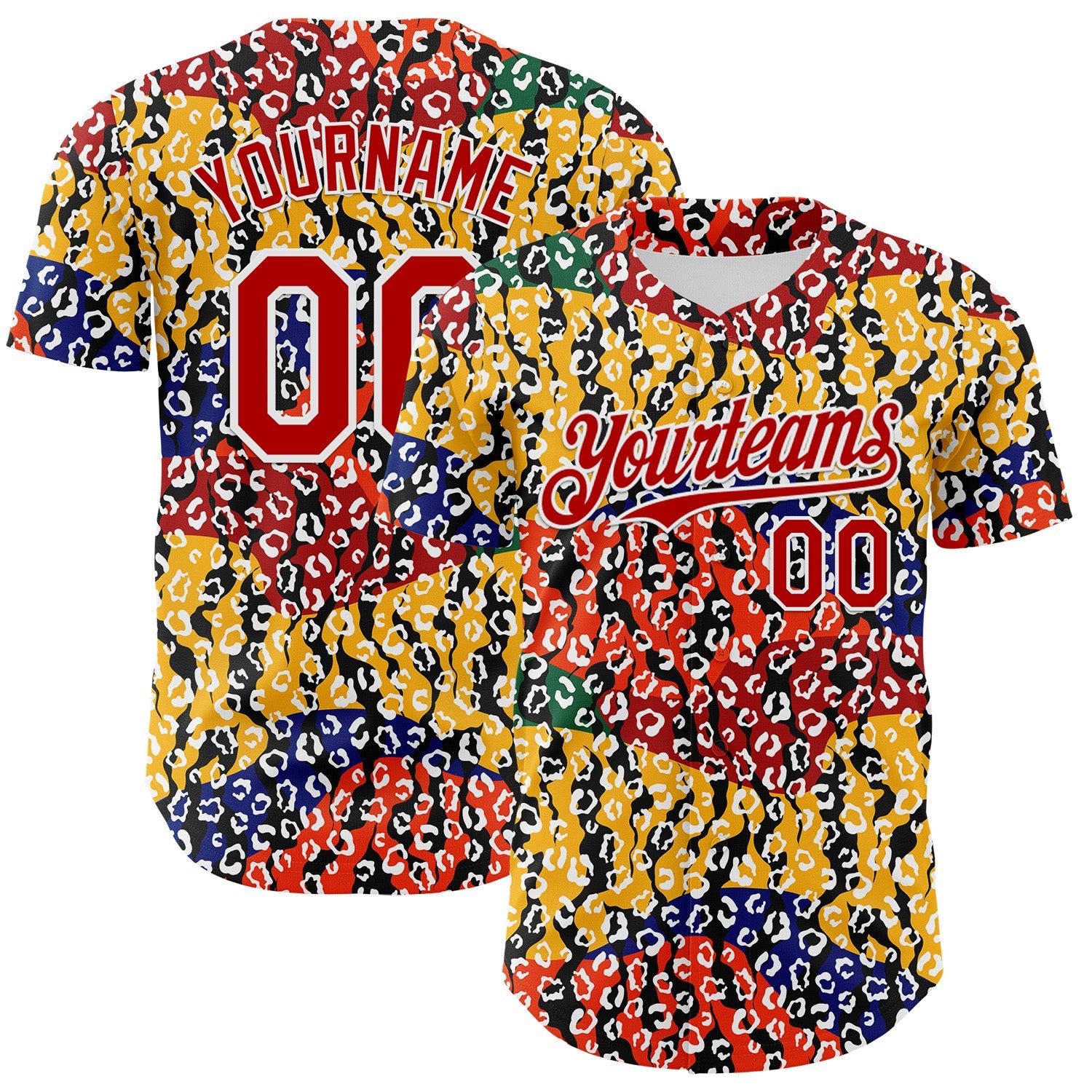 Custom Yellow Red Black Green-White 3D Pattern Design Black History Month Animal Print Authentic Baseball Jersey - Main View