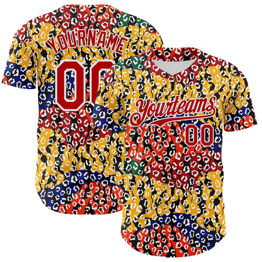 Custom Yellow Red Black Green-White 3D Pattern Design Black History Month Animal Print Authentic Baseball Jersey - Main View