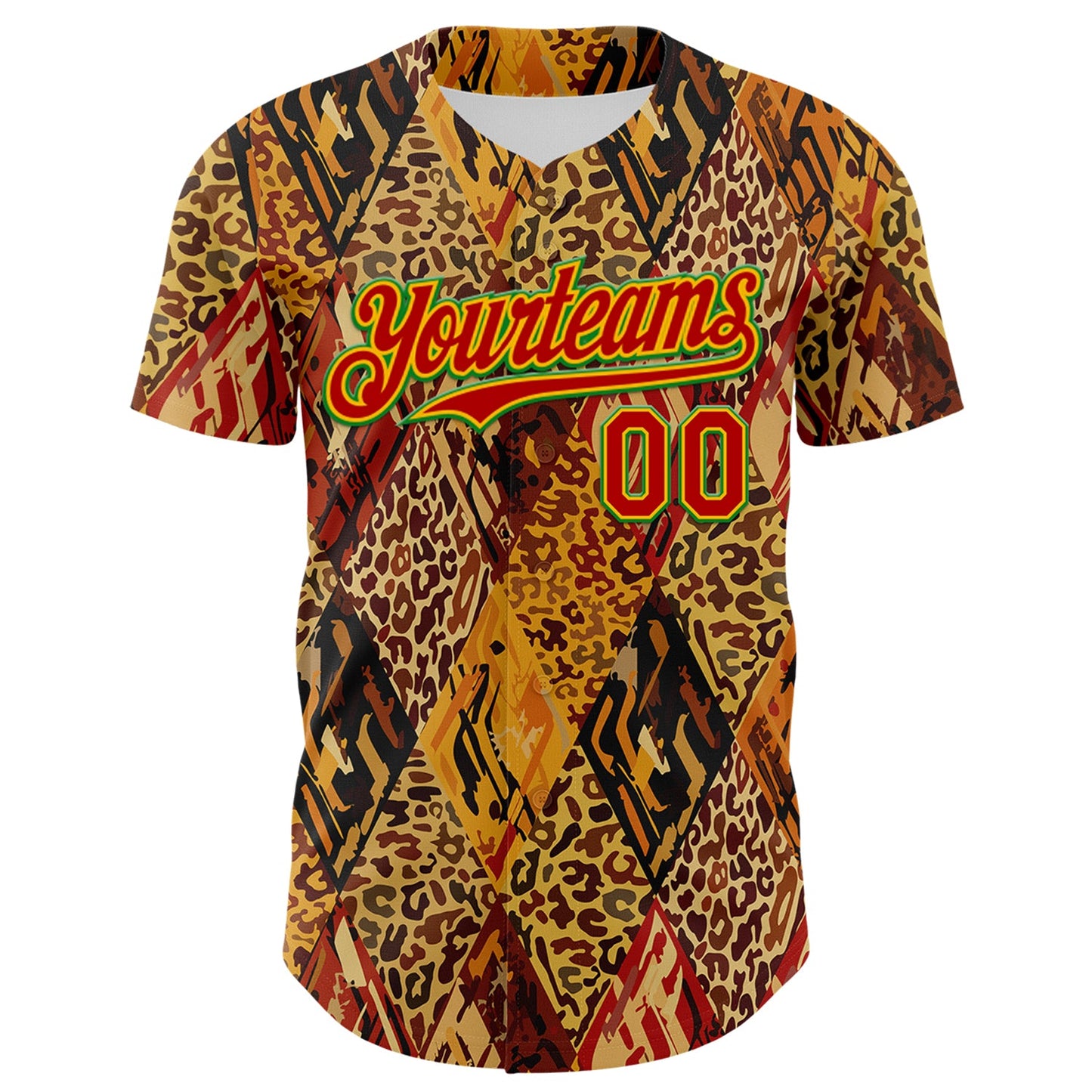 Custom Brown Red Gold-Grass Green 3D Pattern Design Black History Month Animal Print Authentic Baseball Jersey view 2