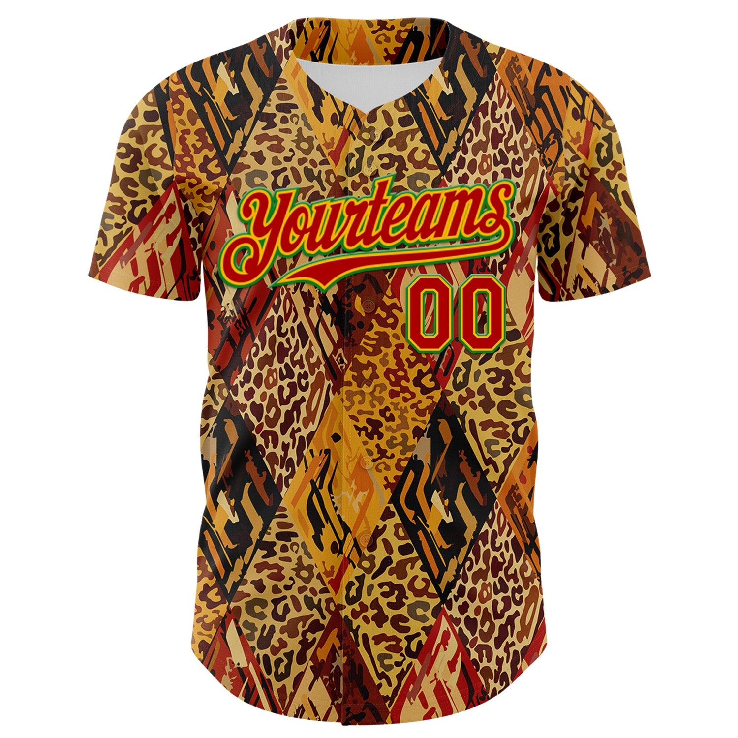 Custom Brown Red Gold-Grass Green 3D Pattern Design Black History Month Animal Print Authentic Baseball Jersey view 2