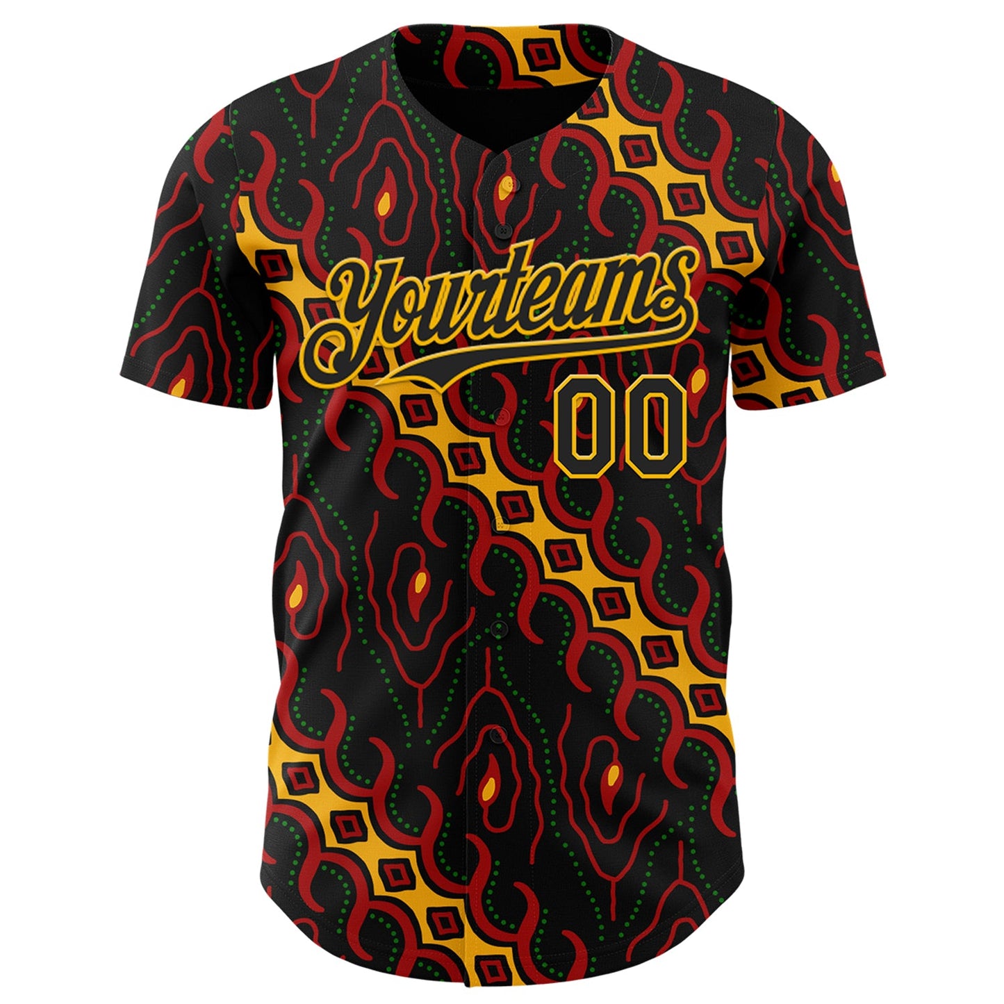 Custom Black Red Gold-Green 3D Pattern Design Black History Month Abstract Authentic Baseball Jersey view 2