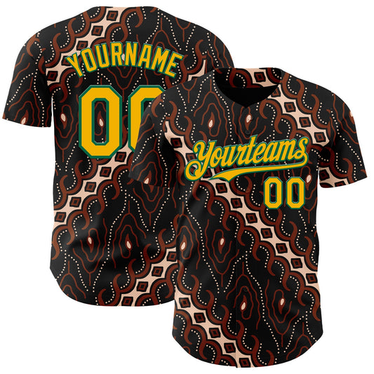 Custom Black Gold Red Cream-Kelly Green 3D Pattern Design Black History Month Abstract Authentic Baseball Jersey - Main View