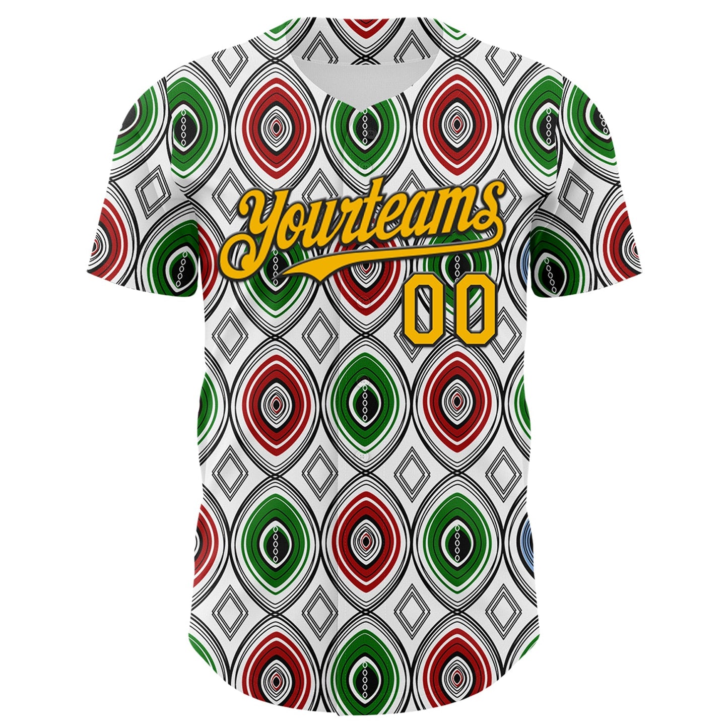 Custom White Gold Red Green-Black 3D Pattern Design Black History Month African Ethnicity Style Authentic Baseball Jersey view 2
