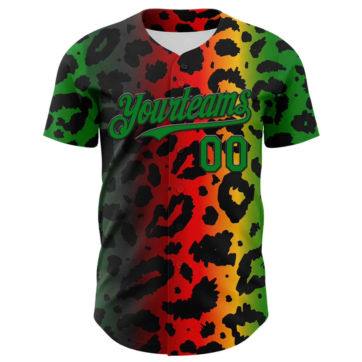 Custom Black Grass Green Yellow-Red 3D Pattern Design Black History Month African Ethnicity Style Animal Print Authentic Baseball Jersey view 2