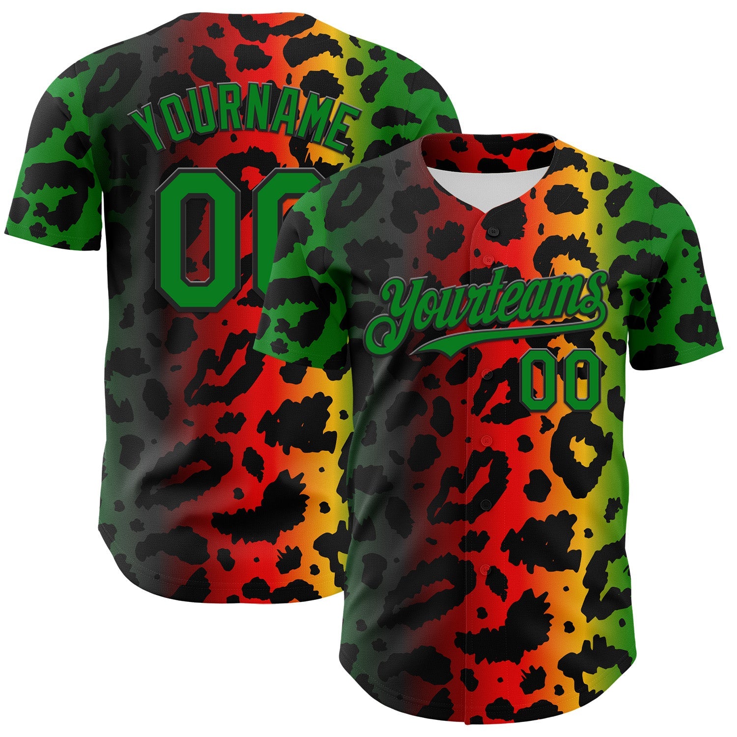 Custom Black Grass Green Yellow-Red 3D Pattern Design Black History Month African Ethnicity Style Animal Print Authentic Baseball Jersey - Main View