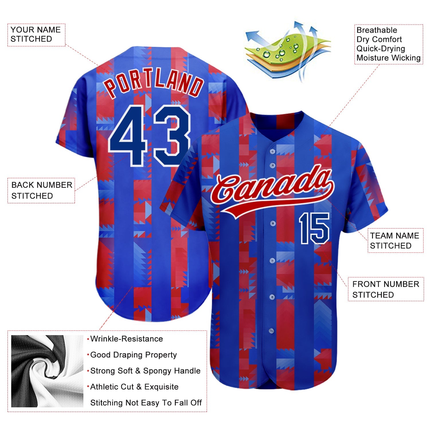 Custom Royal Royal-Red 3D Pattern Design Authentic Baseball Jersey view 3