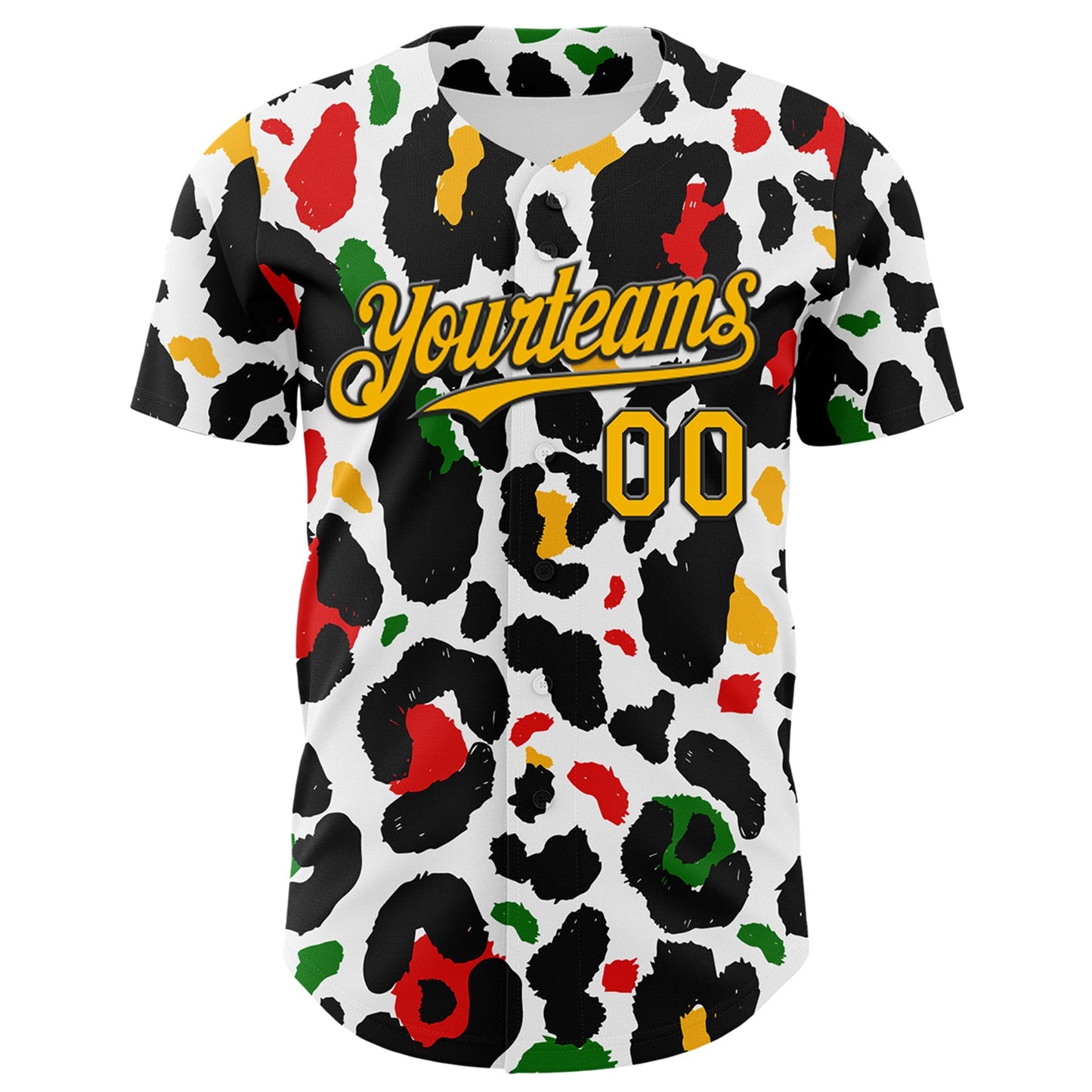 Custom White Gold Black Green-Red 3D Pattern Design Black History Month Animal Print Authentic Baseball Jersey view 2
