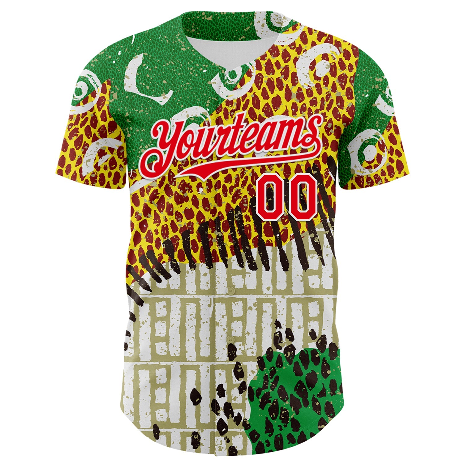 Custom White Fire Red Green Yellow-Black 3D Pattern Design Black History Month Animal Print Authentic Baseball Jersey view 2