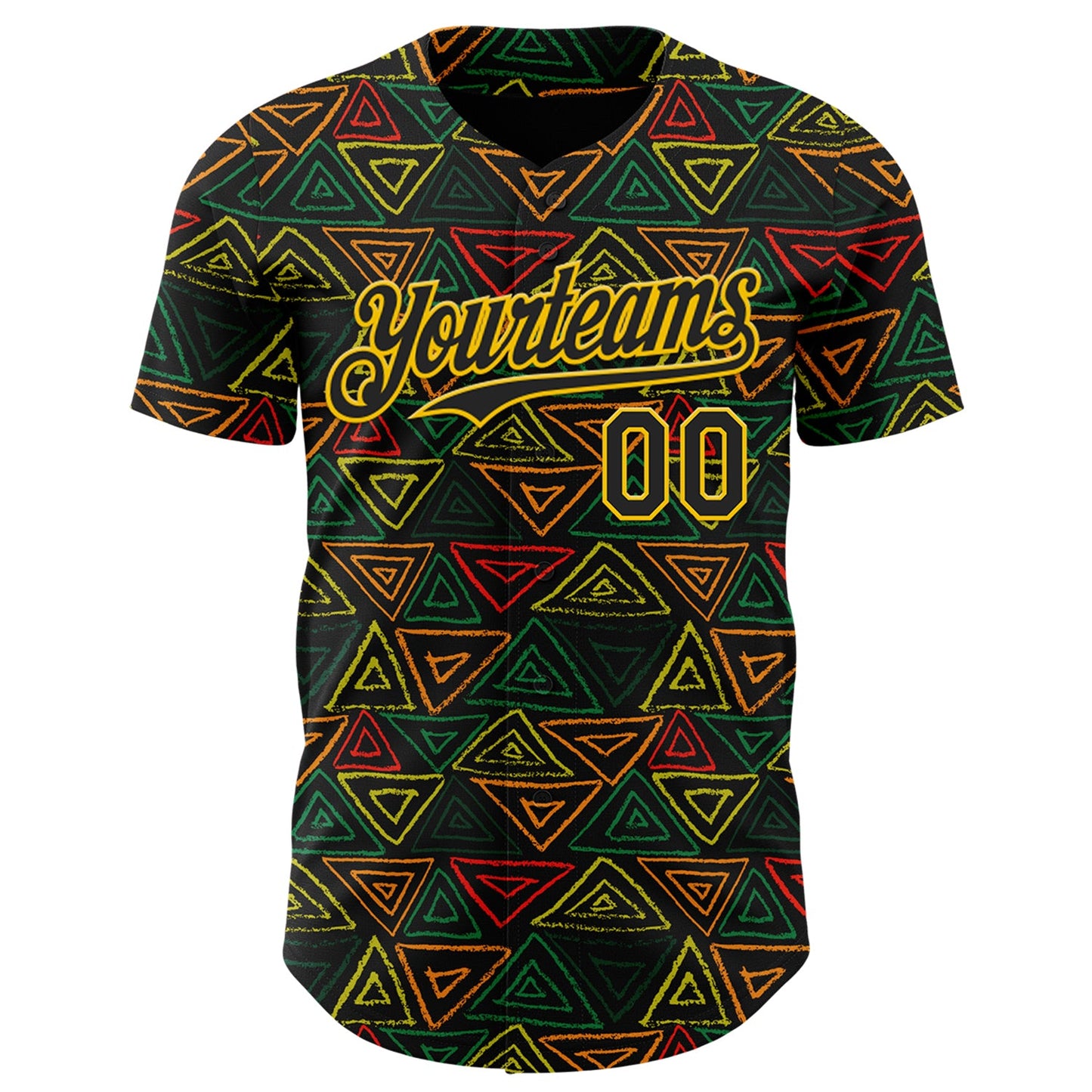 Custom Black Red Green-Yellow 3D Pattern Design Black History Month African Ethnicity Style Abstract Geometric Authentic Baseball Jersey view 2