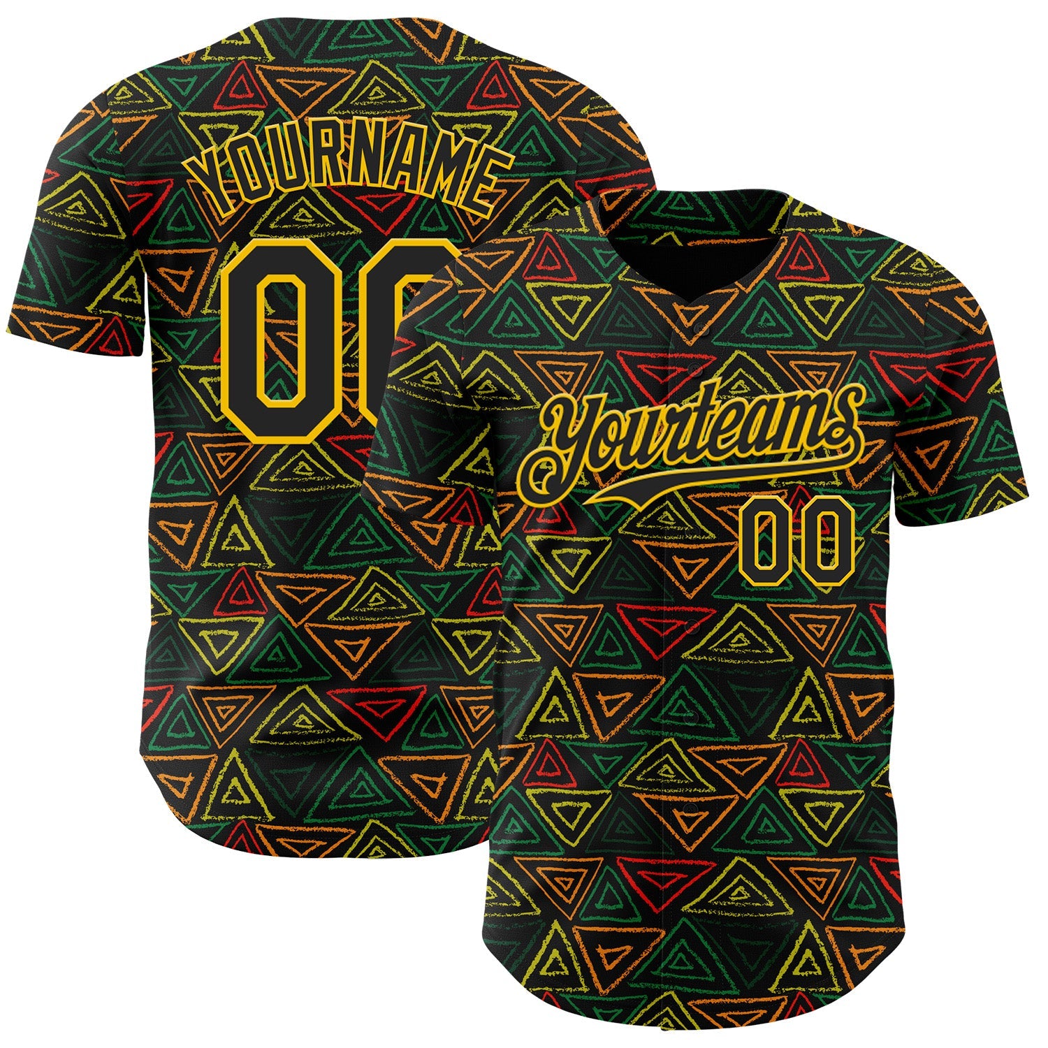 Custom Black Red Green-Yellow 3D Pattern Design Black History Month African Ethnicity Style Abstract Geometric Authentic Baseball Jersey - Main View