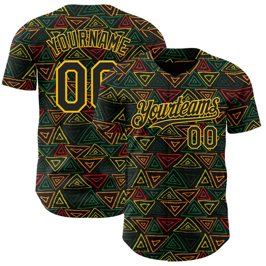 Custom Black Red Green-Yellow 3D Pattern Design Black History Month African Ethnicity Style Abstract Geometric Authentic Baseball Jersey - Main View