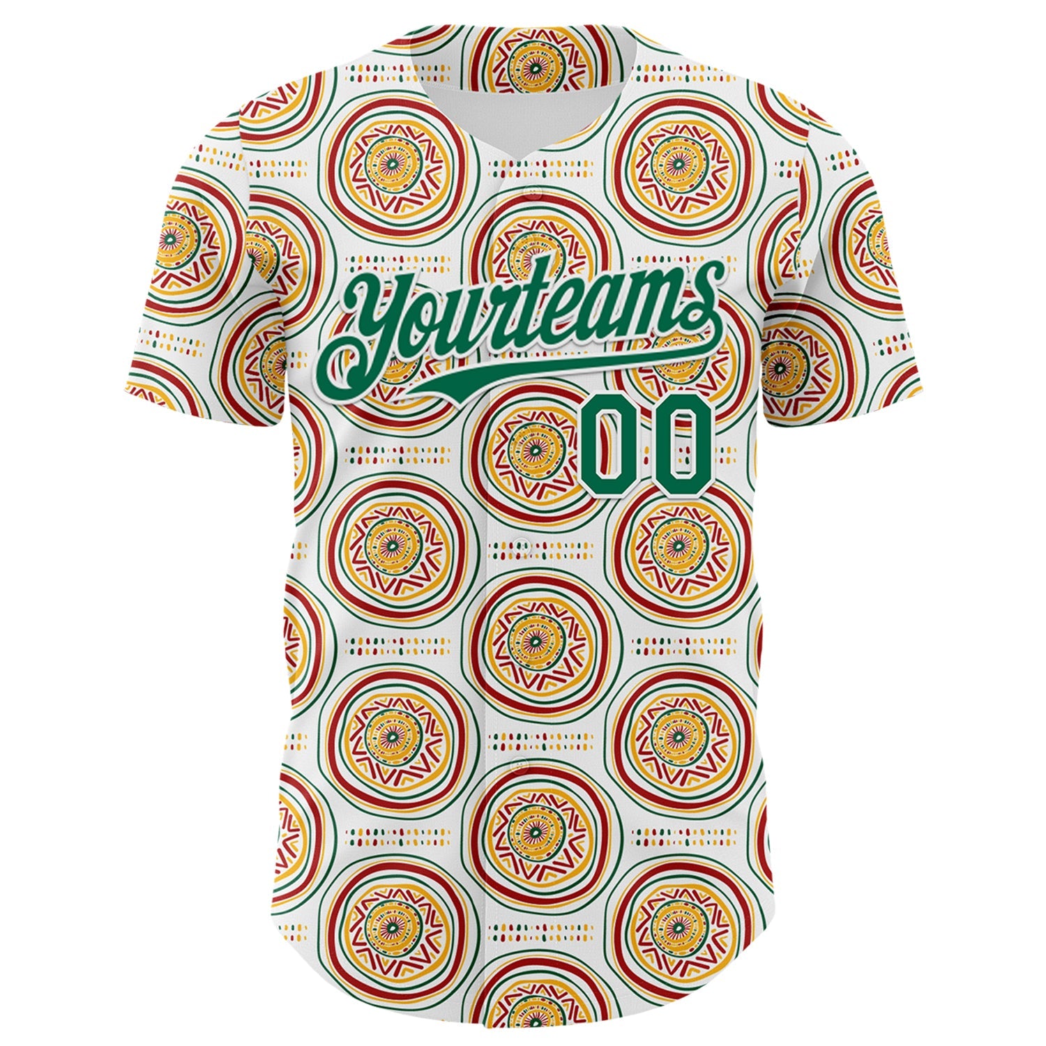 Custom White Kelly Green Yellow-Red 3D Pattern Design Black History Month African Ethnicity Style Authentic Baseball Jersey view 2