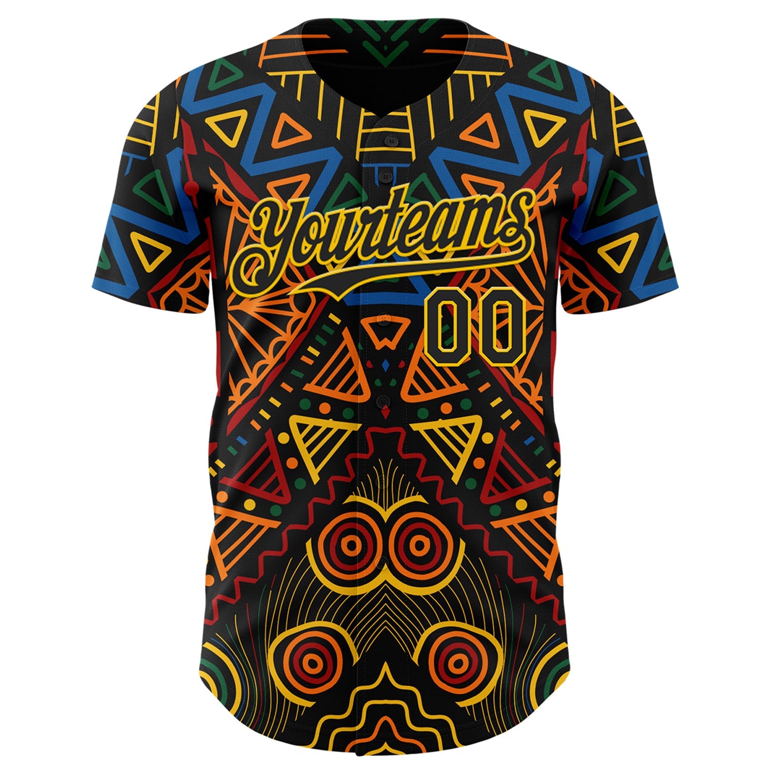 Custom Black Green Yellow Red-Blue 3D Pattern Design Black History Month African Ethnicity Style Abstract Geometric Authentic Baseball Jersey view 2